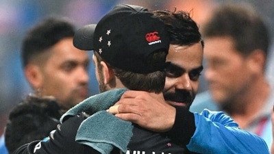 Virat Kohli and New Zealand's captain Kane Williamson greet each other after their match in the ICC Men's Cricket World Cup 2023 (ICC-X) Virat Kohli and New Zealand's captain Kane Williamson greet each other after their match in the ICC Men's Cricket World Cup 2023 (ICC-X)