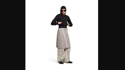 The image shows a model wearing Balenciaga's Towel Skirt. (Balenciaga) The image shows a model wearing Balenciaga's Towel Skirt. (Balenciaga)