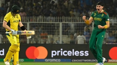 For the Proteas, Tabraiz Shamsi and Gerald Coetzee took two wickets each respectively. (Hindustan Times) For the Proteas, Tabraiz Shamsi and Gerald Coetzee took two wickets each respectively. (Hindustan Times)