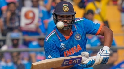 India's batter Rohit Sharma plays a shot during the ICC Men's Cricket World Cup 2023 semi-final match between India and New Zealand, at the Wankhede Stadium, Wednesday (PTI) India's batter Rohit Sharma plays a shot during the ICC Men's Cricket World Cup 2023 semi-final match between India and New Zealand, at the Wankhede Stadium, Wednesday (PTI)