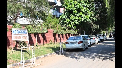 Students’ cars parked outside a hostel on the Panjab University campus in Chandigarh on Thursday. (Keshav Singh/HT) Students’ cars parked outside a hostel on the Panjab University campus in Chandigarh on Thursday. (Keshav Singh/HT)