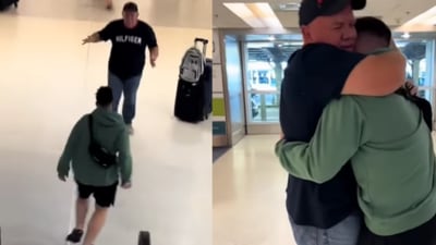 Son running to meet his father at the airport. (Instagram/@Good News Movement) Son running to meet his father at the airport. (Instagram/@Good News Movement)