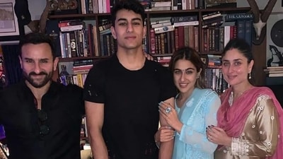 Kareena Kapoor with husband Saif Ali Khan and his children from first marriage, Ibrahim Ali Khan and Sara Ali Khan. Kareena Kapoor with husband Saif Ali Khan and his children from first marriage, Ibrahim Ali Khan and Sara Ali Khan.