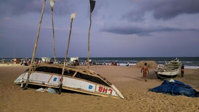 Anchored boats on the shore in Odisha’s Puri district. (PTI) Anchored boats on the shore in Odisha’s Puri district. (PTI)