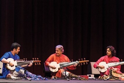 (L to R) Sarod players, Amaan Ali Bangash, Ustad Amjad Ali Khan and Ayaan Ali Bangash will be performing at Sumitra Charat Ram Award Ceremony. (L to R) Sarod players, Amaan Ali Bangash, Ustad Amjad Ali Khan and Ayaan Ali Bangash will be performing at Sumitra Charat Ram Award Ceremony.