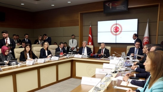 Turkey's Foreign Affairs Committee Fuat Oktay (C) chairs a committee session at the Grand National Assembly of Turkey in Ankara on November 16. (AFP)