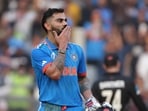 Mumbai, Nov 15 (ANI): (Combo Picture) India's Virat Kohli blows a flying kiss to his wife Anushka Sharma on scoring his century during the semi-final match against New Zealand in the ICC Men's Cricket World Cup 2023, at Wankhede Stadium in Mumbai on Wednesday. Virat Kohli scores his 50th ODI century, breaking Sachin Tendulkar's record of most ODI centuries. (ANI Photo)