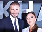 David Beckham and Victoria Beckham pose on the red carpet as they attend the premiere of Beckham in London on October 3, 2023. (AFP)