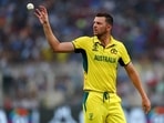 Australia's Josh Hazlewood in action 