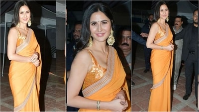 Katrina Kaif radiates ethereal beauty and steals hearts in stunning orange saree (Instagram) Katrina Kaif radiates ethereal beauty and steals hearts in stunning orange saree (Instagram)