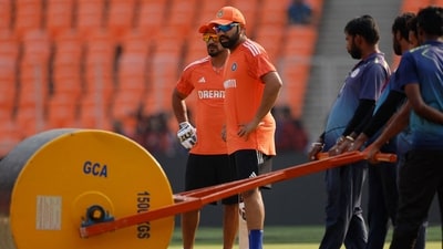 India's Rohit Sharma and fielding coach T Dilip during practice (REUTERS)