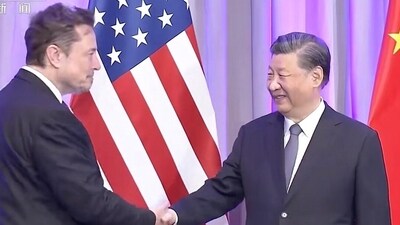 Chinese President Xi Jinping meets Tesla chief Elon Musk. (CCTV) Chinese President Xi Jinping meets Tesla chief Elon Musk. (CCTV)