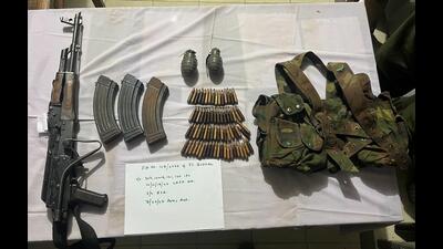 The arms and ammo recovered during the operation in Rajouri. (HT Photo)