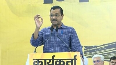 Delhi chief minister and AAP convener Arvind Kejriwal addressing a party workers' congregation on Friday.