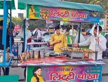 Ram Mohan Kumar sells litti chokha at a stall near Noida Sector 18 Metro Station. Ram Mohan Kumar sells litti chokha at a stall near Noida Sector 18 Metro Station.