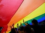 FILE PHOTO: Participants hold a giant rainbow flag during a lesbian, gay, bisexual and transgender (LGBT) Pride Parade in Hong Kong November 8, 2014.