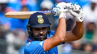 India's captain Rohit Sharma watches the ball after playing a shot (AFP) India's captain Rohit Sharma watches the ball after playing a shot (AFP)