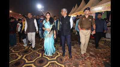 Commissioner Agra Division Ritu Maheshwari inspecting the venue of Braj Raj Utsav (HT Photo)