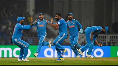 India celebrate after Mohammed Shami claims a wicket during a World Cup match against England in October. (Deepak Gupta / HT Photo) India celebrate after Mohammed Shami claims a wicket during a World Cup match against England in October. (Deepak Gupta / HT Photo)