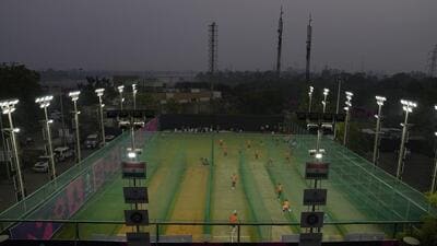 Indian cricket players during a training session in Ahmedabad on Saturday. (AP) Indian cricket players during a training session in Ahmedabad on Saturday. (AP)
