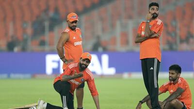 Indian players during a practice session ahead of the ICC Men's Cricket World Cup 2023 final match against Australia at Narendra Modi Stadium in Ahmedabad on Saturday. (ANI)
