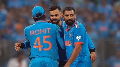 India's captain Rohit Sharma, Virat Kohli, Mohammed Shami and Jasprit Bumrah celebrate after winning the ICC Men's Cricket World Cup 2023 first semi-final match against New Zealand, at the Wankhede Stadium (PTI) India's captain Rohit Sharma, Virat Kohli, Mohammed Shami and Jasprit Bumrah celebrate after winning the ICC Men's Cricket World Cup 2023 first semi-final match against New Zealand, at the Wankhede Stadium (PTI)