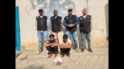The Karnal unit of Special Task Force (STF) on Saturday arrested two shooters reportedly affiliated to the Lawrence Bishnoi gang for allegedly firing at an immigration centre owner in Kurukshetra earlier this month. (HT Photo)