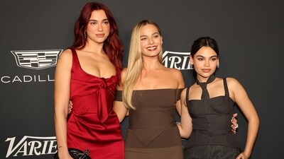 Margot Barbie posed on the Variety's Power of Women red carpet with her Barbie co-stars Dua Lipa and Ariana Greenblattin. Dua Lipa had played the Mermaid Barbie while Ariana had played Gloria's daughter in Barbie.&nbsp; (REUTERS)