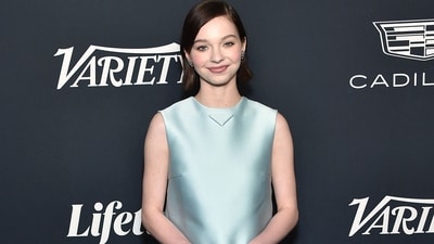 Emma Myers, known for playing Enid Sinclair in the hit web series, Wednesday, walked the red carpet at the event in a powder blue dress. She will next be seen in A Good Girl's Guide to Murder. (AFP) Emma Myers, known for playing Enid Sinclair in the hit web series, Wednesday, walked the red carpet at the event in a powder blue dress. She will next be seen in A Good Girl's Guide to Murder. (AFP)