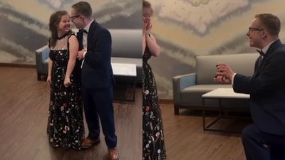 Screengrab from the viral video shows a man proposing to her girlfriend. (Instagram/@gigisplayhouse) Screengrab from the viral video shows a man proposing to her girlfriend. (Instagram/@gigisplayhouse)