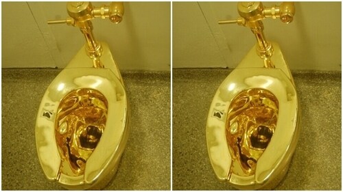 In 2016, Italian artist Maurizio Cattelan turned an ordinary public restroom in New York’s Guggenheim Museum into an all 18-carat gold beauty (Wikimedia Commons) In 2016, Italian artist Maurizio Cattelan turned an ordinary public restroom in New York’s Guggenheim Museum into an all 18-carat gold beauty (Wikimedia Commons)