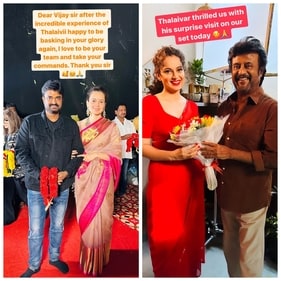 Kangana shared a picture with director Vijay and another with Rajinikanth on her Instagram Stories. Kangana shared a picture with director Vijay and another with Rajinikanth on her Instagram Stories.