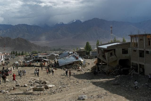 After a flash flood following a cloudburst in Leh, Ladakh. (Nitin Kanotra/HT Photo)