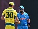 Australia's captain Pat Cummins (L) and India's captain Rohit Sharma Australia's captain Pat Cummins (L) and India's captain Rohit Sharma