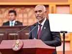 Mohamed Muizzu, the newly elected president of Maldives speaks during his inauguration ceremony in Male, Maldives November 17, 2023.