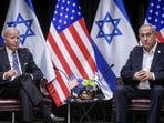 U.S. President Joe Biden, left, during a meeting with Israeli Prime Minister Benjamin Netanyahu, right, U.S. President Joe Biden, left, during a meeting with Israeli Prime Minister Benjamin Netanyahu, right,