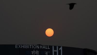 A view of the sunset over the Exhibition Hall at Pragati Maidan in Delhi on Saturday. (ANI) A view of the sunset over the Exhibition Hall at Pragati Maidan in Delhi on Saturday. (ANI)