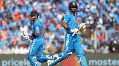 India's Virat Kohli and KL Rahul run between the wickets during the ICC Men's Cricket World Cup 2023 final match against Australia, at Narendra Modi Stadium in Ahmedabad on Sunday (ANI)