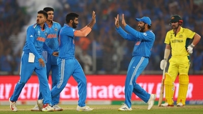 India's Jasprit Bumrah celebrates with Shreyas Iyer, Shubman Gill and Rohit Sharma&nbsp; (REUTERS)