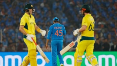 India's Rohit Sharma reacts during the World Cup final (REUTERS)