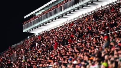 Fans watch the action from the grandstand during the F1 Grand Prix of Las Vegas at Las Vegas Strip Circuit. (Getty Images via AFP) Fans watch the action from the grandstand during the F1 Grand Prix of Las Vegas at Las Vegas Strip Circuit. (Getty Images via AFP)