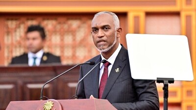 Mohamed Muizzu, the newly elected president of Maldives speaks during his inauguration ceremony in Male, Maldives November 17, 2023. (Reuters)