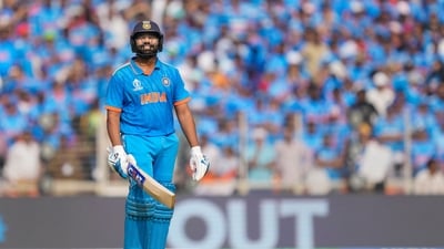 Indian batter Rohit Sharma after his dismissal (PTI) Indian batter Rohit Sharma after his dismissal (PTI)