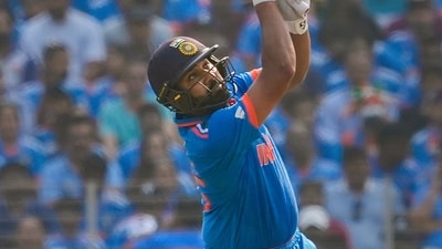 Ahmedabad: India's Rohit Sharma plays a shot during the ICC Men's Cricket World Cup 2023 final match between India and Australia] (PTI)