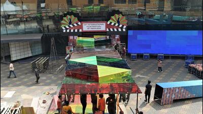 Preparations for the 54th International Film Festival of India (IFFI) in Goa on Sunday. (ANI/PIB) Preparations for the 54th International Film Festival of India (IFFI) in Goa on Sunday. (ANI/PIB)
