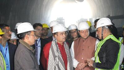 Union minister Nitin Gadkari inside the tunnel in Uttarkashi. Union minister Nitin Gadkari inside the tunnel in Uttarkashi.