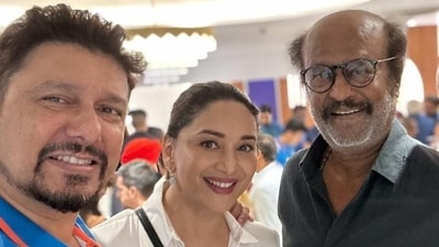 Madhuri Dixit and Shriram Nene with Rajinikanth. Madhuri Dixit and Shriram Nene with Rajinikanth.