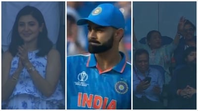 Anushka Sharma gives standing ovation to Virat Kohli; Shah Rukh and Asha Bhosle share a smile during the WC Final. Anushka Sharma gives standing ovation to Virat Kohli; Shah Rukh and Asha Bhosle share a smile during the WC Final.
