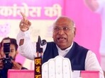 Congress President MalliKarjun Kharge addresses during an election public meeting for the Rajasthan assembly election, in Hanumangarh on Monday. (ANI Photo) Congress President MalliKarjun Kharge addresses during an election public meeting for the Rajasthan assembly election, in Hanumangarh on Monday. (ANI Photo)