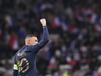France's forward #10 Kylian Mbappe celebrates after scoring the eleventh goal France's forward #10 Kylian Mbappe celebrates after scoring the eleventh goal